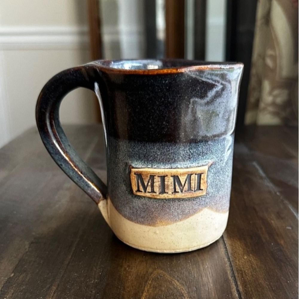 Mimi and Paw Paw handmade pottery clay 14-16 oz coffee mugs - Picture 2 of 10
